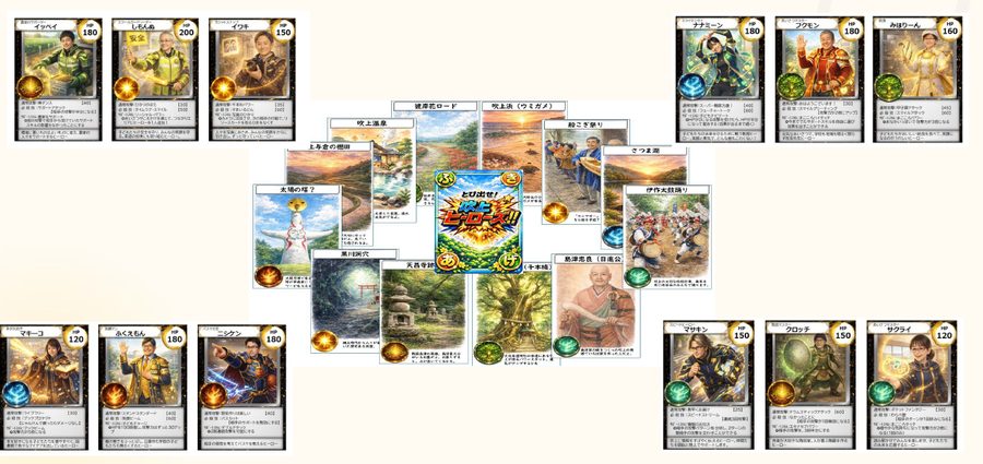 完成したヒーローカードを組み合わせたカードゲーム