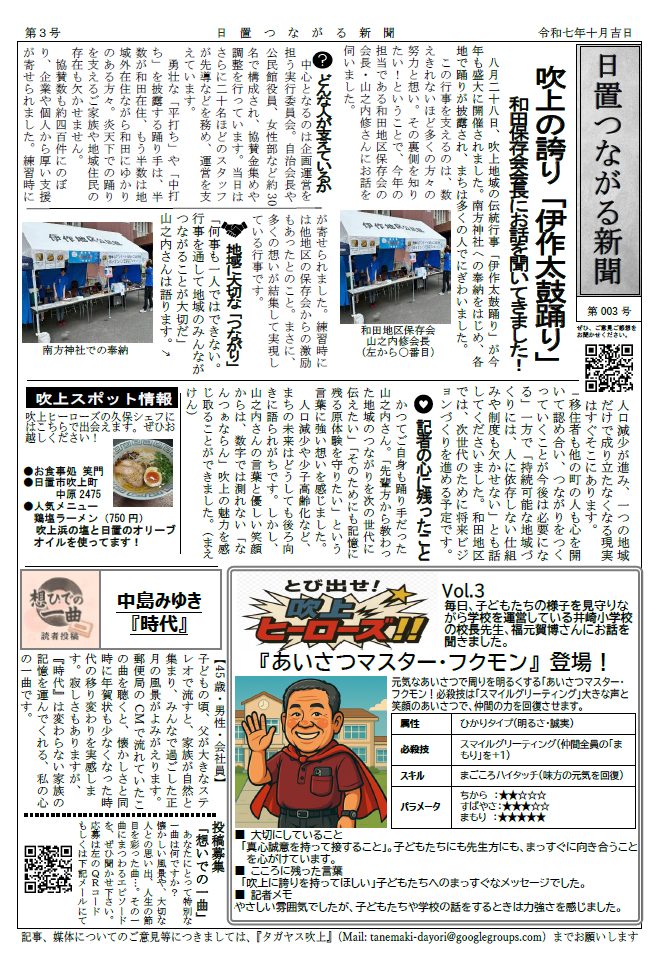 月刊で発行される地域新聞「吹上のながる新聞」